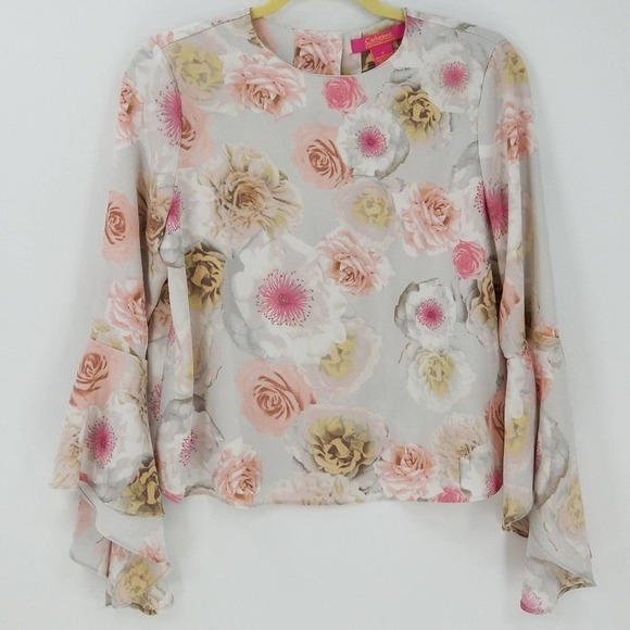 Catherine Malandrino Button Down Back Bell Sleeve Floral Print Blouse Size Small - Picture 3 of 6